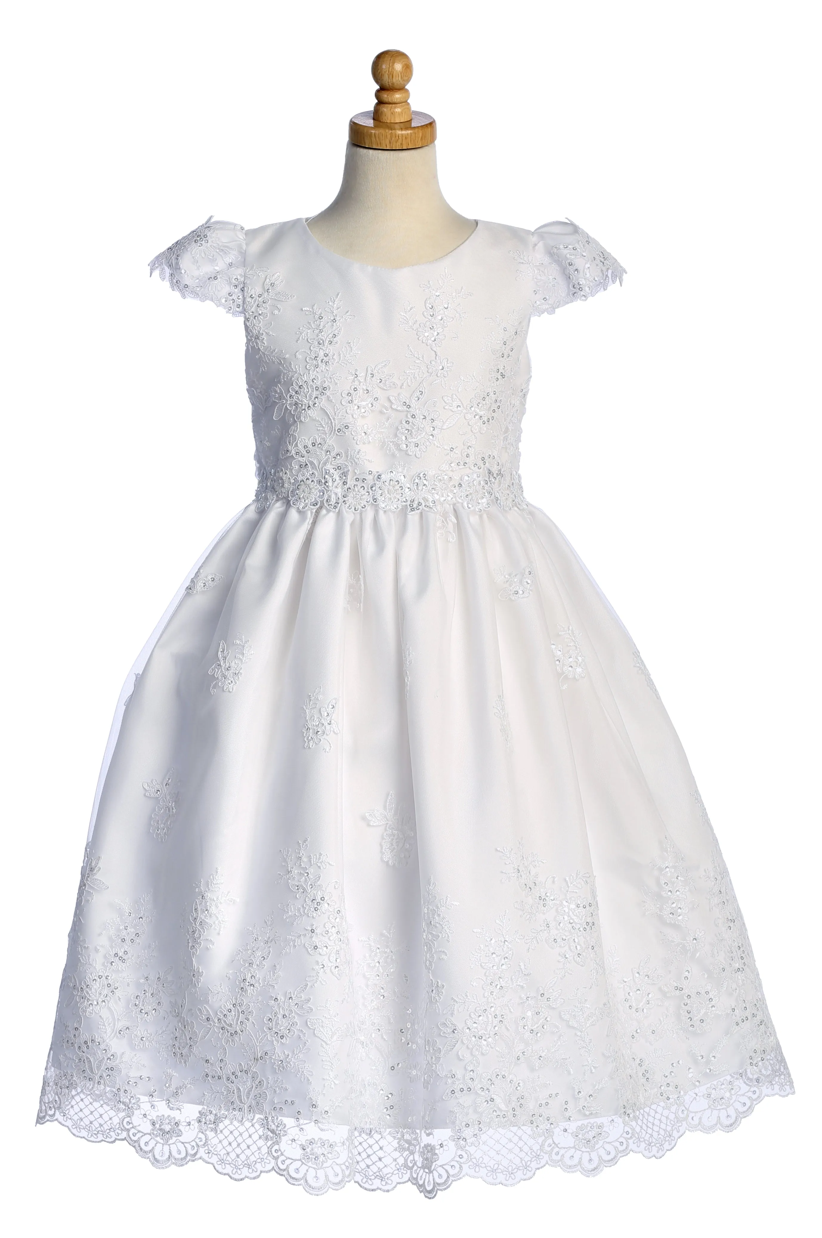 Girls White Beads Sequin Corded Embroidered Tulle Communion Dress 6-12