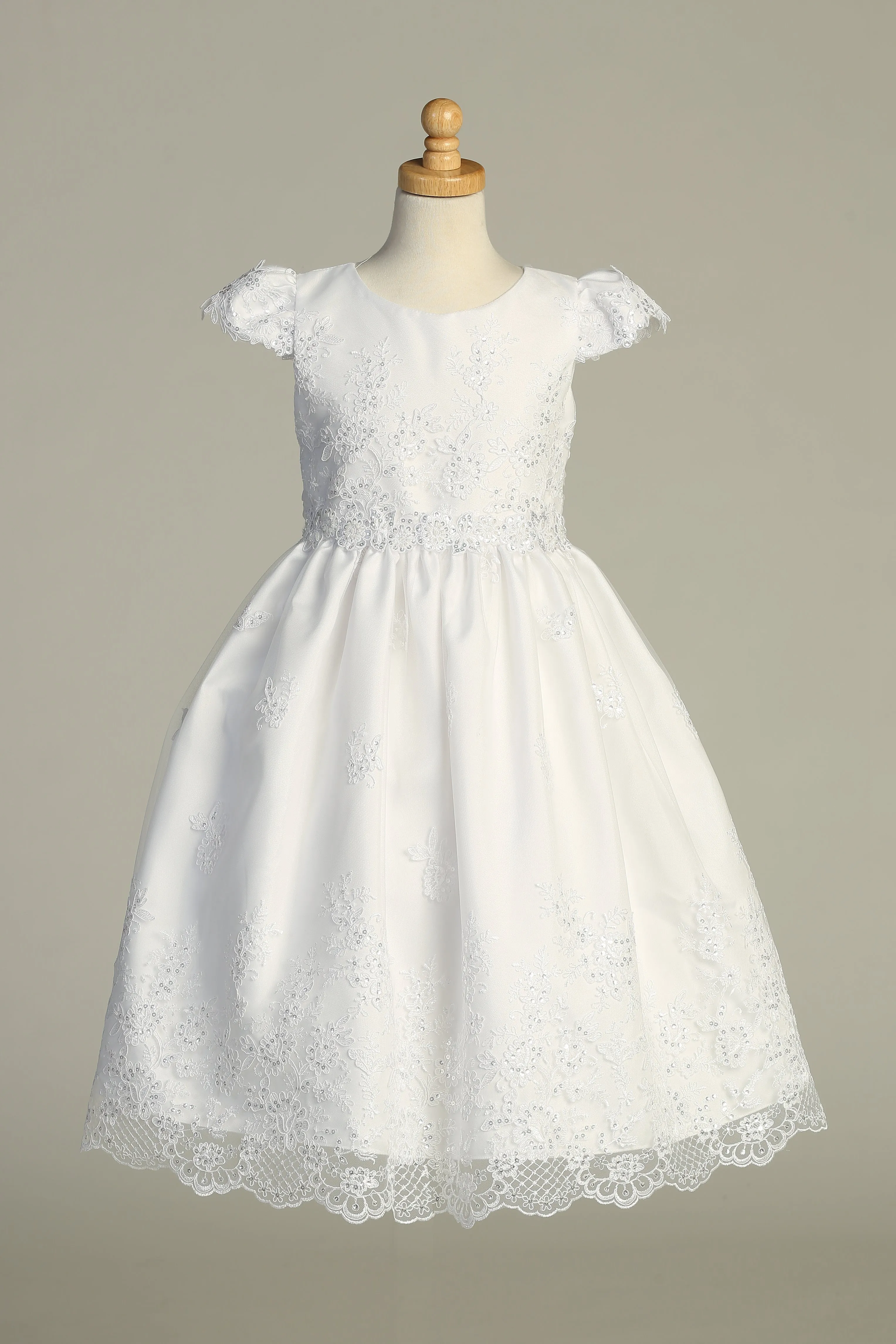 Girls White Beads Sequin Corded Embroidered Tulle Communion Dress 6-12