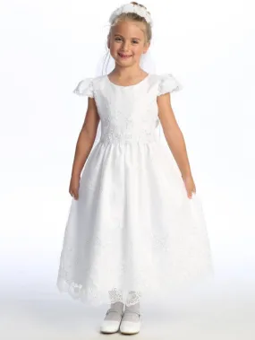 Girls White Beads Sequin Corded Embroidered Tulle Communion Dress 6-12