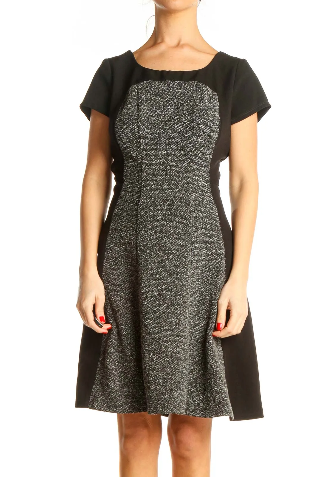 Gray Colorblock Work Fit & Flare Dress