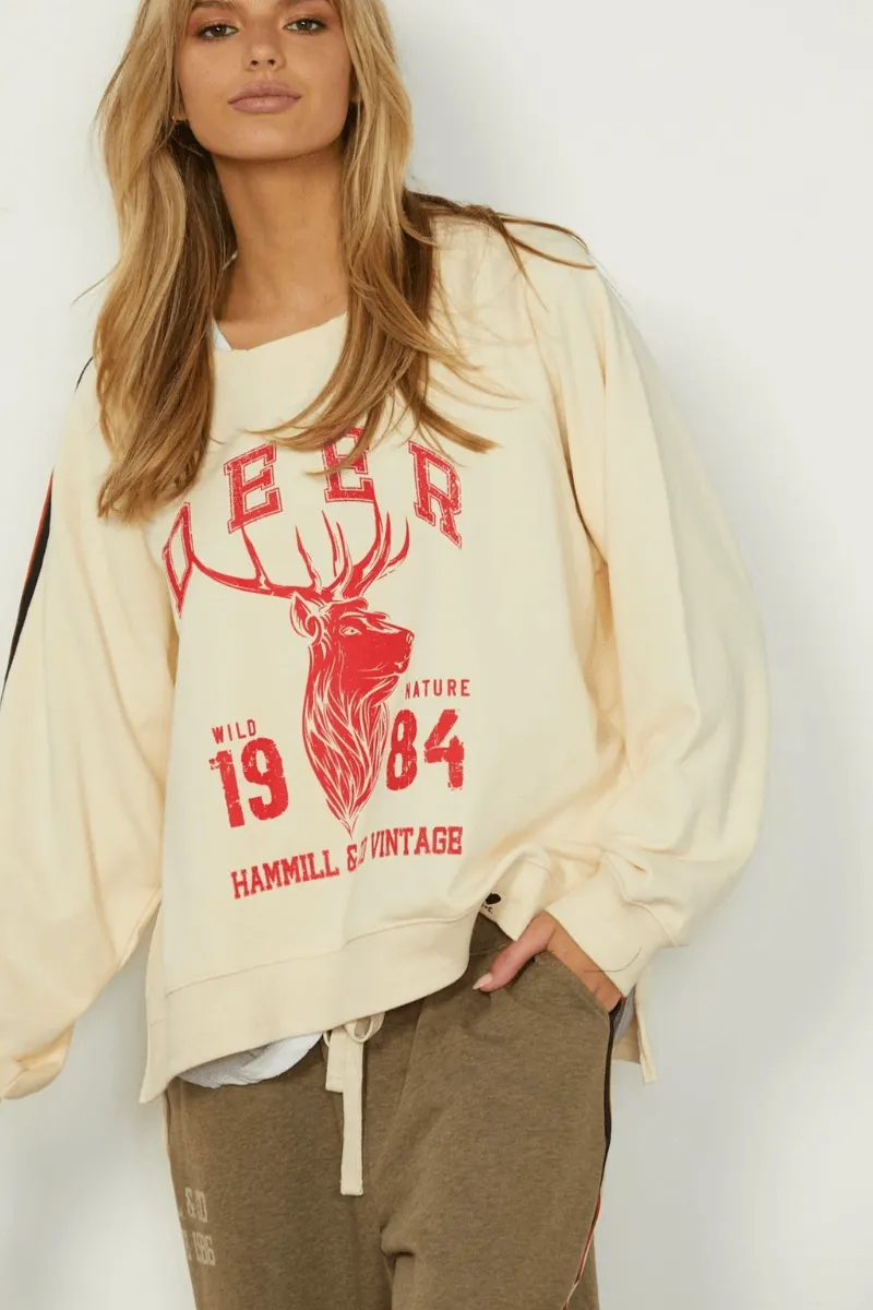 Hammill & Co Wild Deer Vintage Sweat Shirt Natural