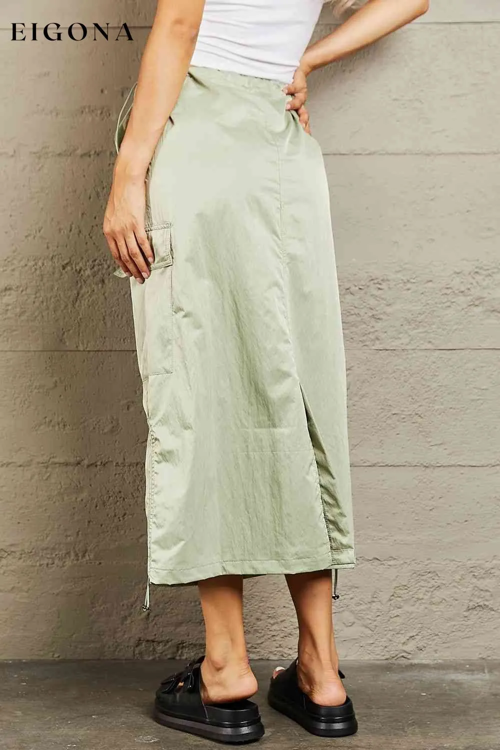 High Waisted Cargo Midi Skirt