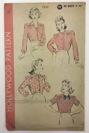 Hollywood 1227 1940s Blouse Sewing Pattern  - 42 Bust