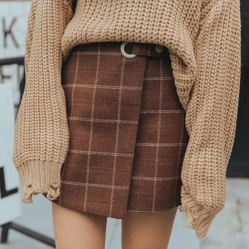 KittenAlarm - Retro Thicken Wool Plaid Mini Skirts