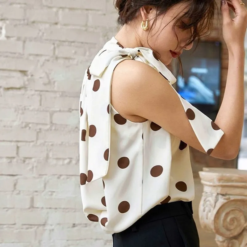 Ladies Halter Camisole Women Polka Dot Outwear Chiffon Shirts Loose Sleeveless Tops