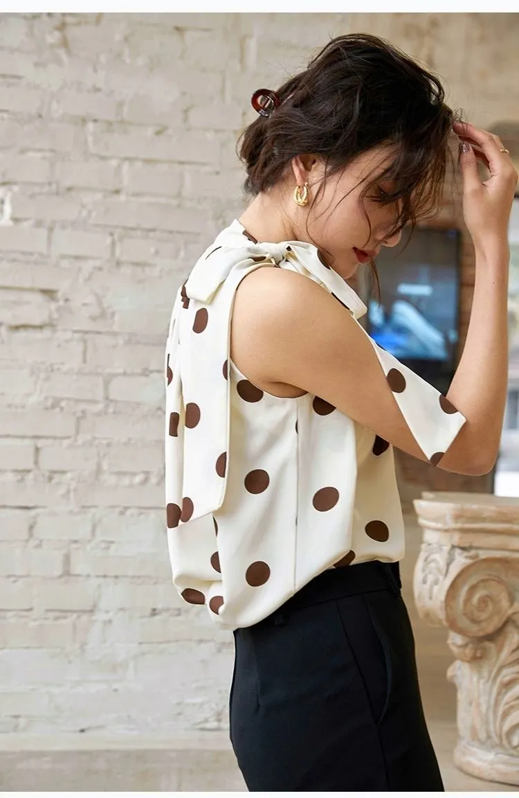 Ladies Halter Camisole Women Polka Dot Outwear Chiffon Shirts Loose Sleeveless Tops