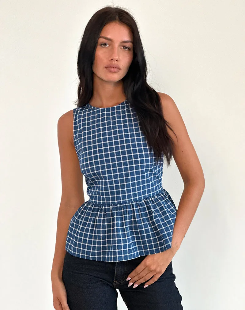 Lanzo Tie Back Top in Poplin Navy Tartan