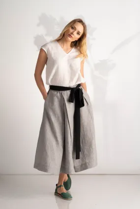 Linen Midi Skirt with Pockets