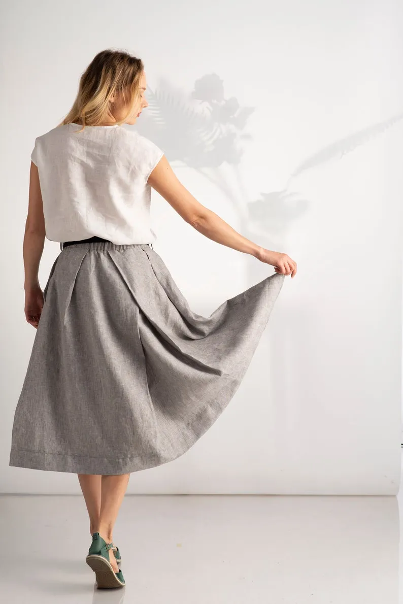 Linen Midi Skirt with Pockets