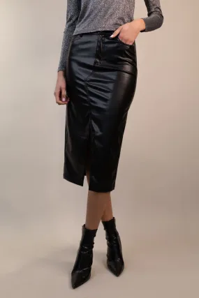 Lola Black Long Faux Leather Skirt