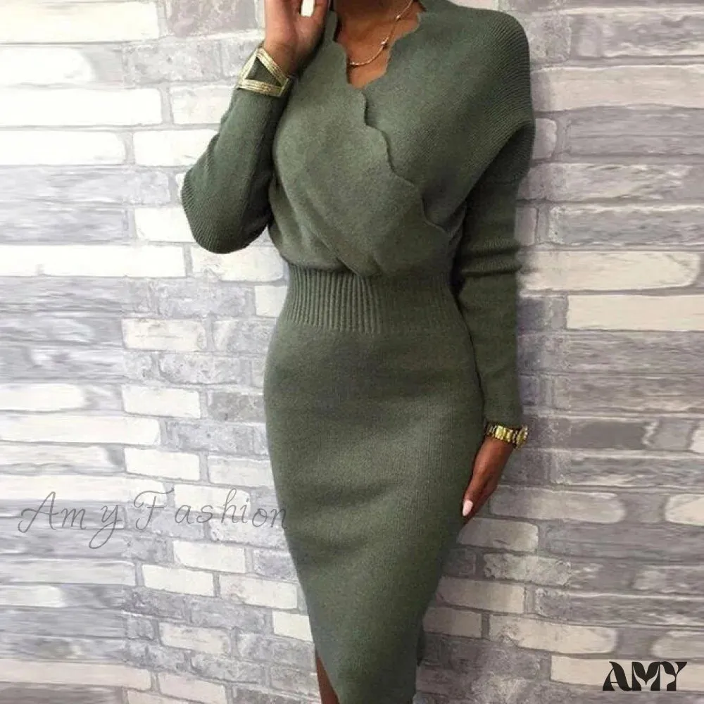 Long Sleeve Slim Fit Knee Dress