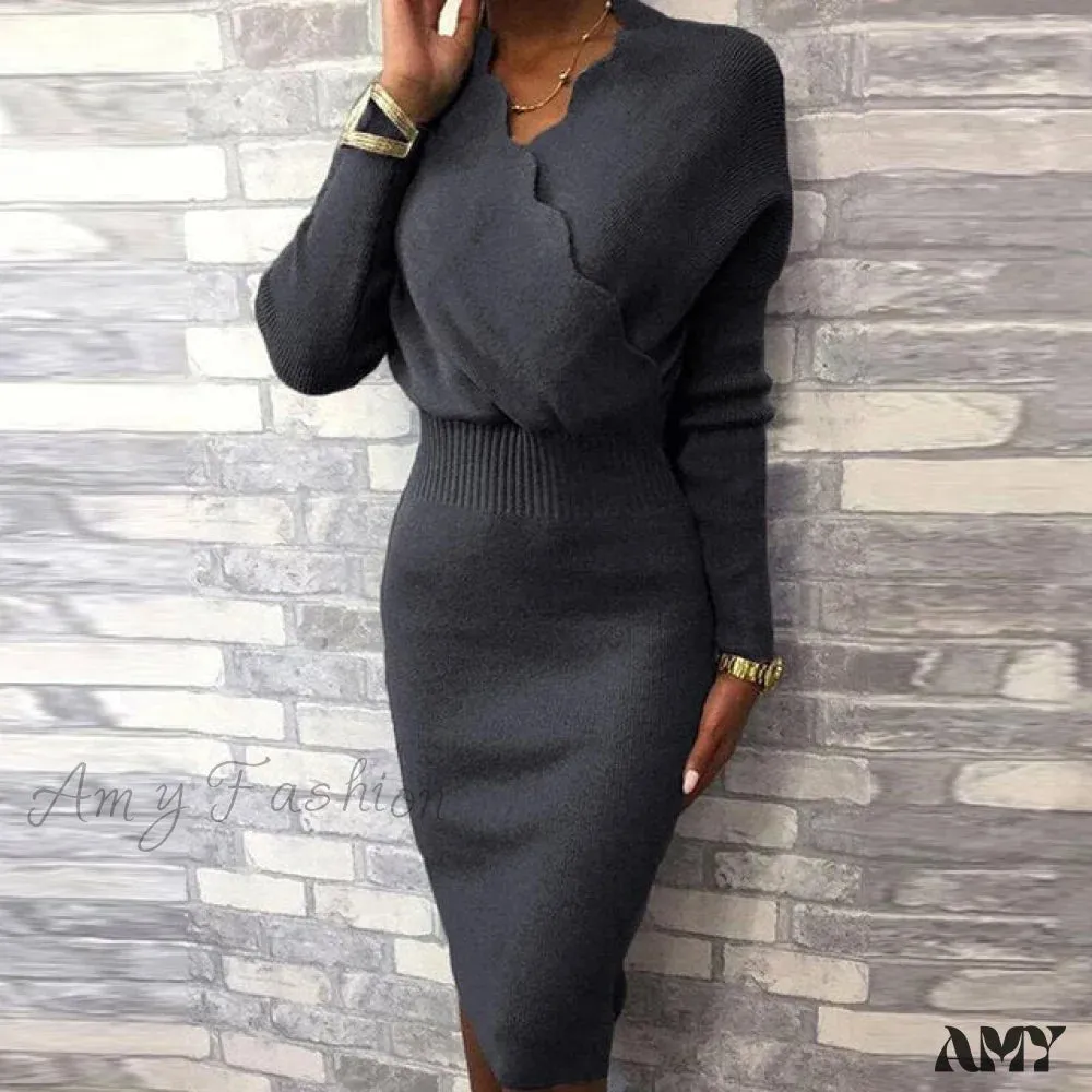 Long Sleeve Slim Fit Knee Dress