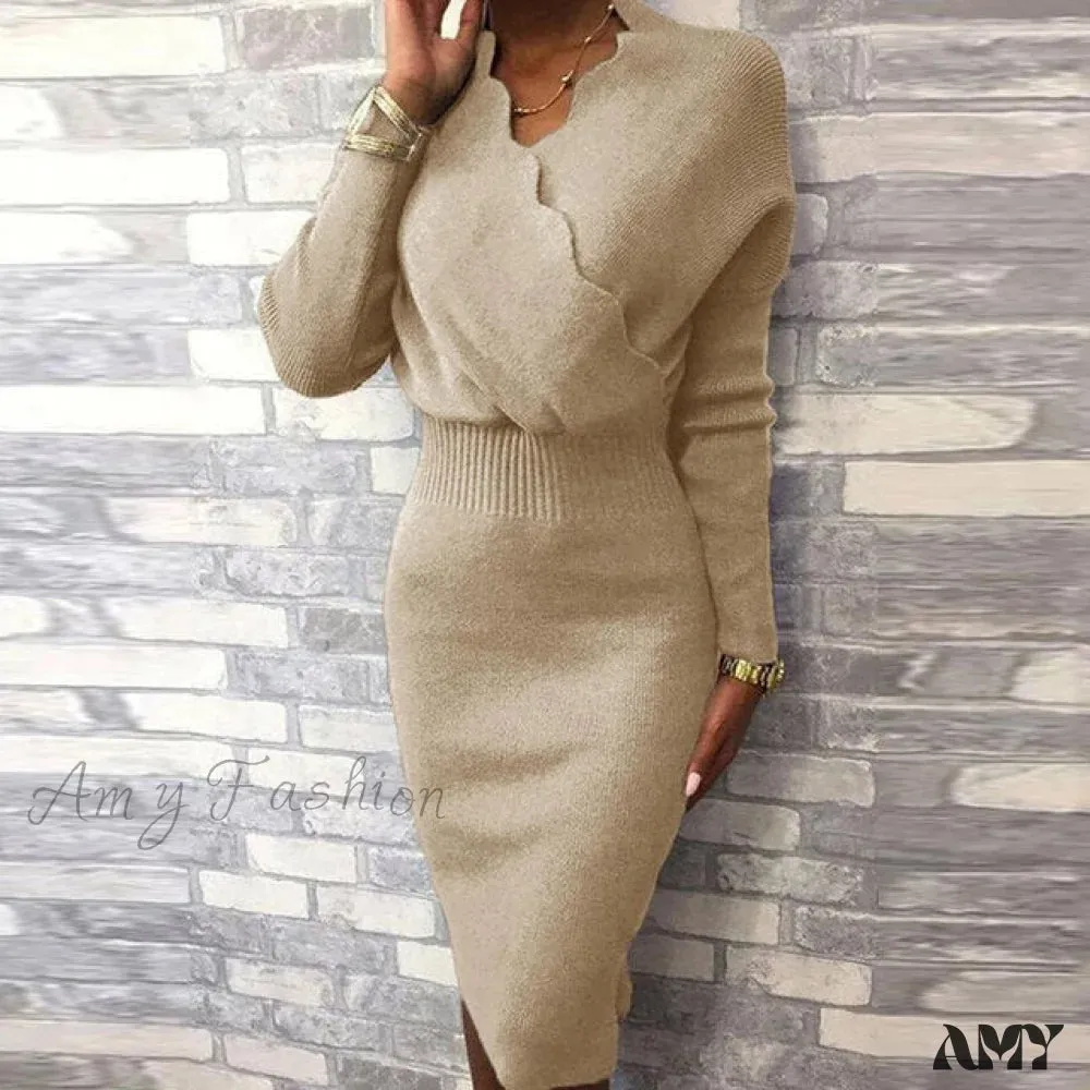 Long Sleeve Slim Fit Knee Dress