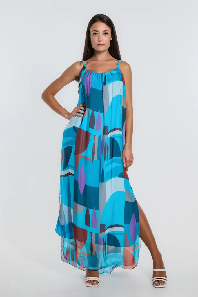 Marla Funky Geo Silk Maxi Dress (DT222F)