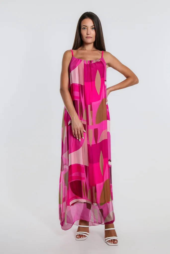 Marla Funky Geo Silk Maxi Dress (DT222F)