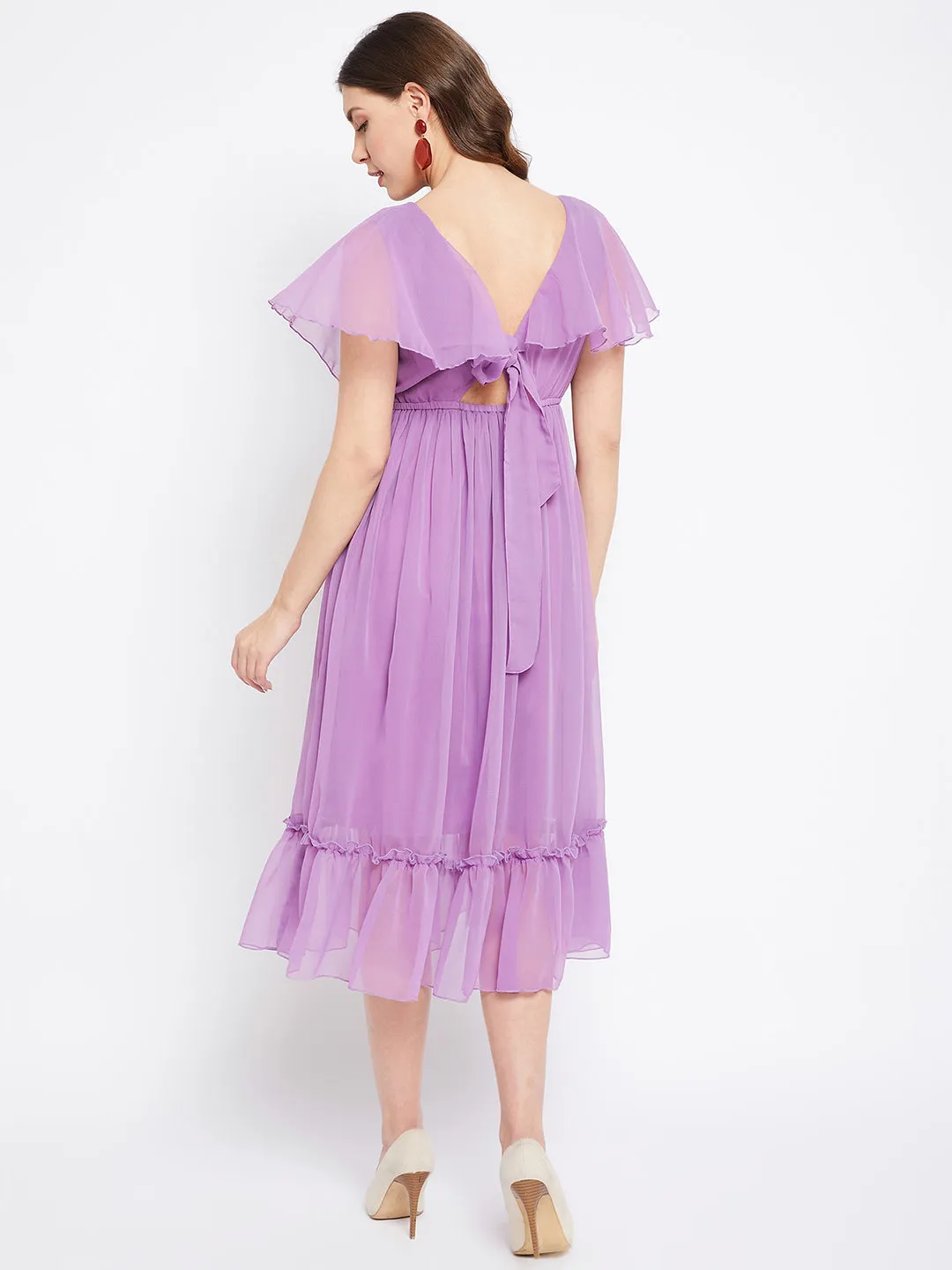 Mauve Georgette Fit & Flare Midi Dress