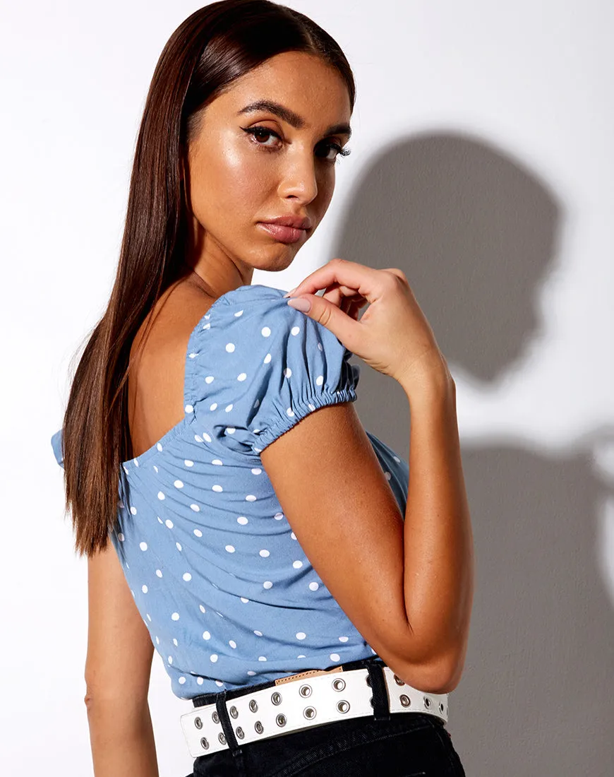 Mazu Crop Top in Skater Polka Blue