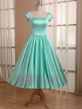 Mint Green Tea Length 50s Style Vintage Bridesmaid Dress