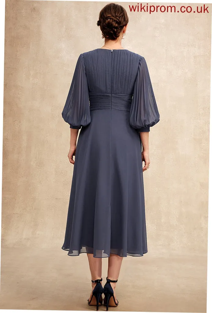 Mother of the Bride Dresses Nell Bride With Ruffle Dress Chiffon of Tea-Length the Mother V-neck A-Line