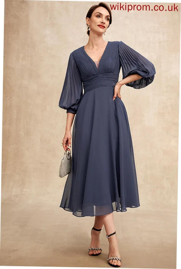 Mother of the Bride Dresses Nell Bride With Ruffle Dress Chiffon of Tea-Length the Mother V-neck A-Line