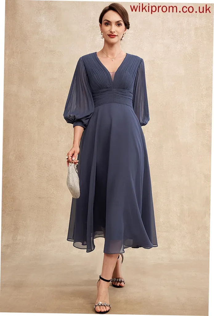 Mother of the Bride Dresses Nell Bride With Ruffle Dress Chiffon of Tea-Length the Mother V-neck A-Line