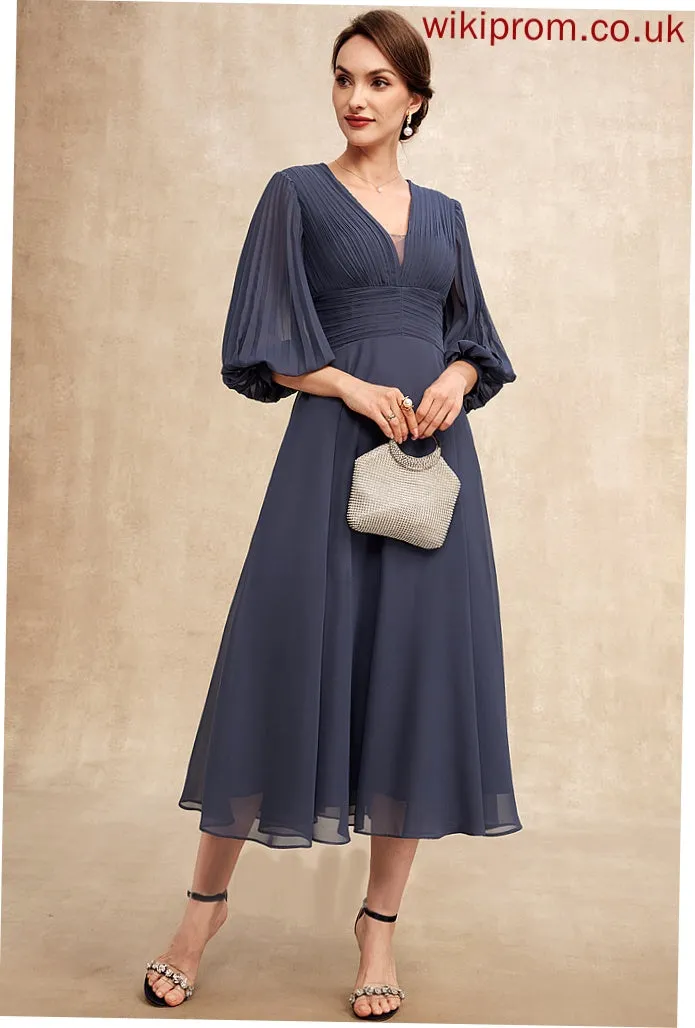 Mother of the Bride Dresses Nell Bride With Ruffle Dress Chiffon of Tea-Length the Mother V-neck A-Line