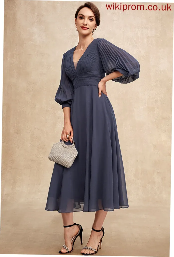 Mother of the Bride Dresses Nell Bride With Ruffle Dress Chiffon of Tea-Length the Mother V-neck A-Line