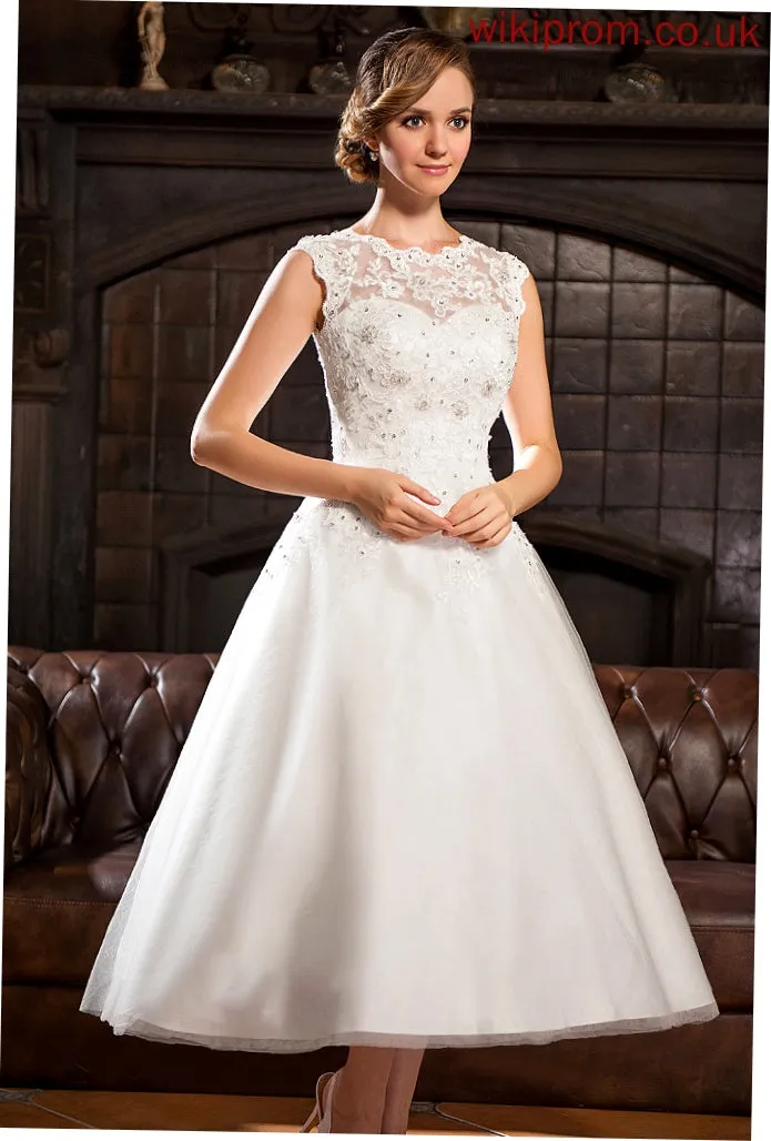 Neck With Tulle Scoop Sequins Tea-Length Ball-Gown/Princess Rosalyn Dress Beading Wedding Lace Wedding Dresses