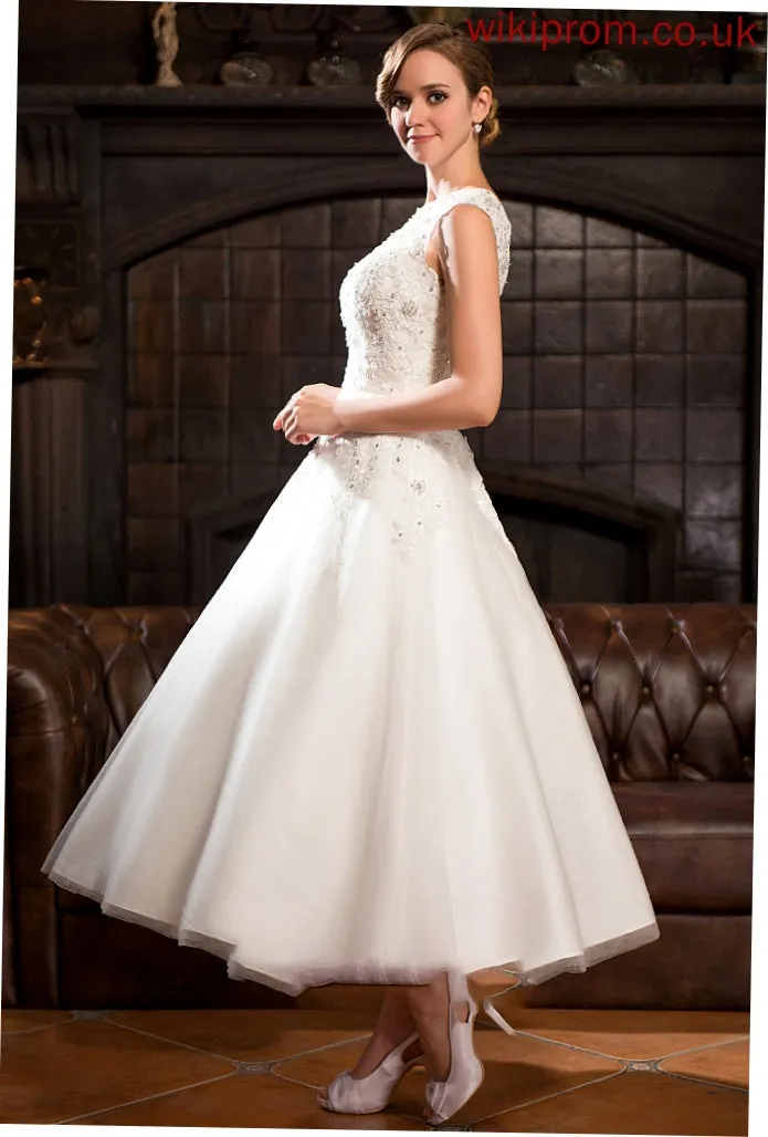 Neck With Tulle Scoop Sequins Tea-Length Ball-Gown/Princess Rosalyn Dress Beading Wedding Lace Wedding Dresses