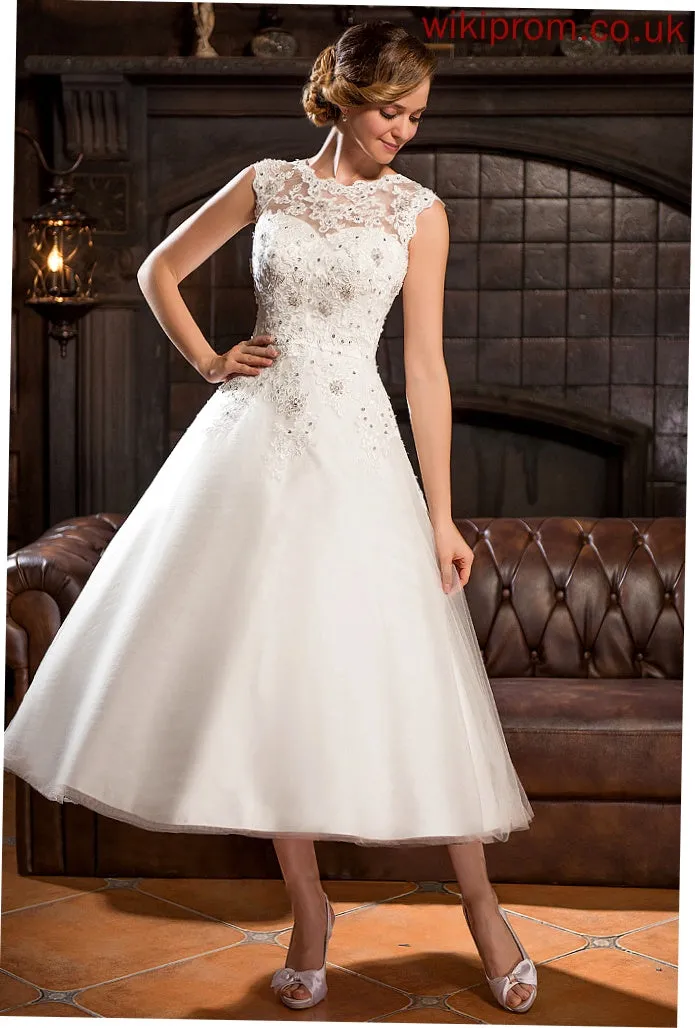 Neck With Tulle Scoop Sequins Tea-Length Ball-Gown/Princess Rosalyn Dress Beading Wedding Lace Wedding Dresses