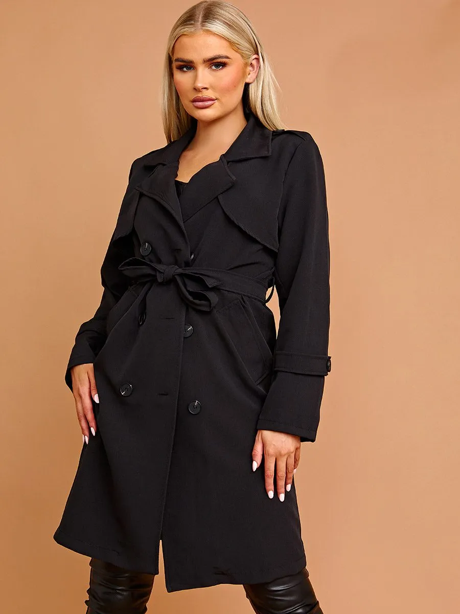 Nikitta Panel Detail Belted Trench Coat In Black