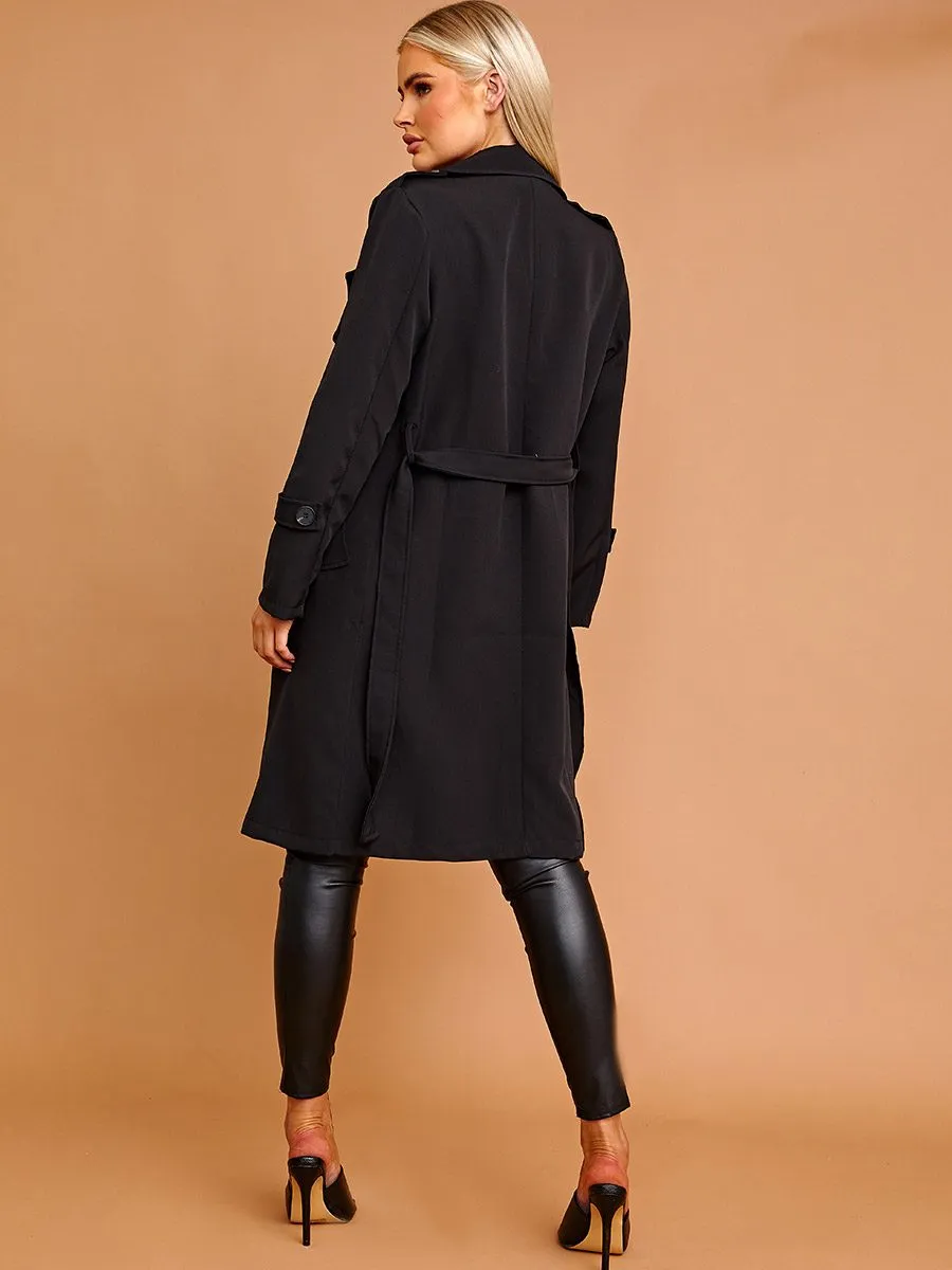 Nikitta Panel Detail Belted Trench Coat In Black