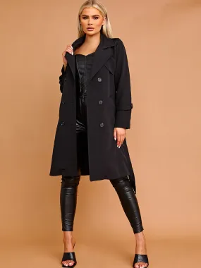 Nikitta Panel Detail Belted Trench Coat In Black