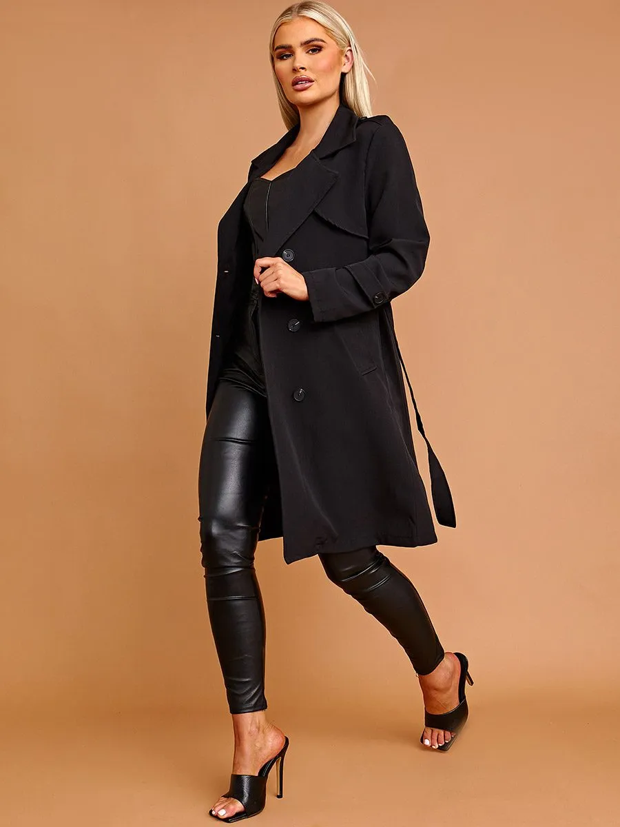 Nikitta Panel Detail Belted Trench Coat In Black