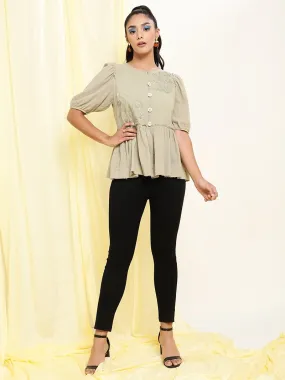 Olive Green Peplum Tops For Women