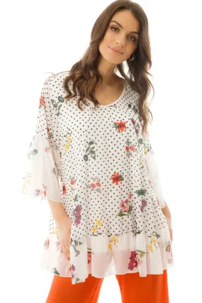 Oversized Floral And Polka Dot Print Floaty Top