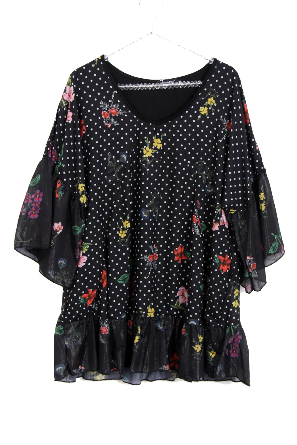 Oversized Floral And Polka Dot Print Floaty Top