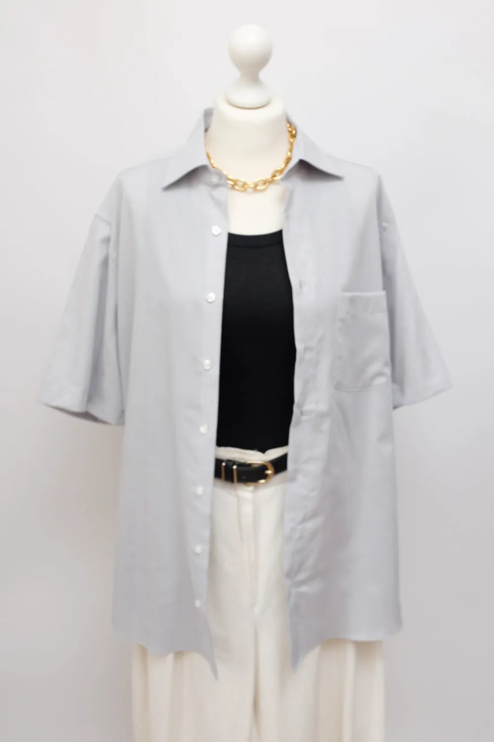 PALE GREY COTTON SHORT ARM OVERSHIRT