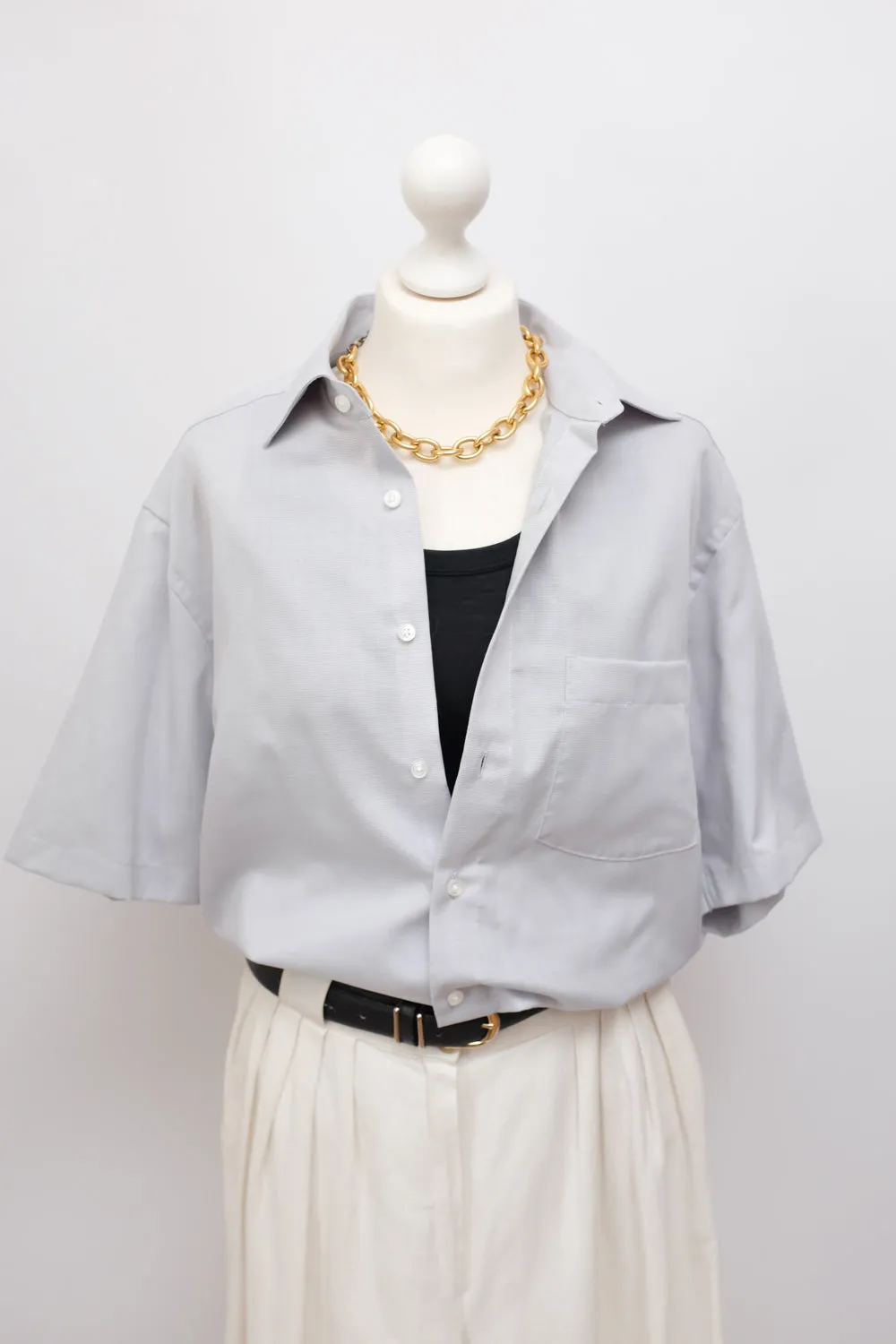 PALE GREY COTTON SHORT ARM OVERSHIRT