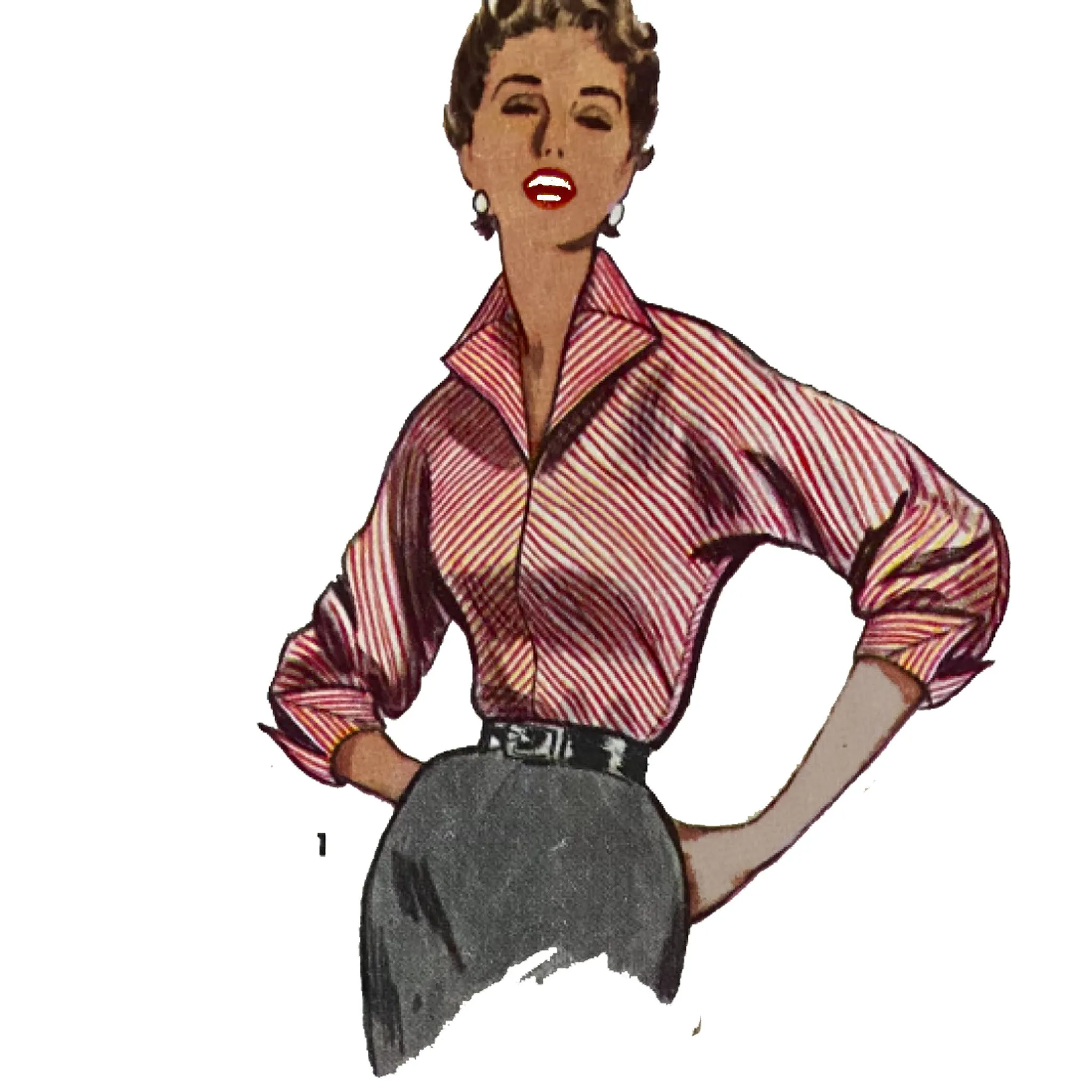 PDF - Vintage 1940s Pattern – Rockabilly Winged Collar Blouse -  Bust 36” (91.4cm) - Download