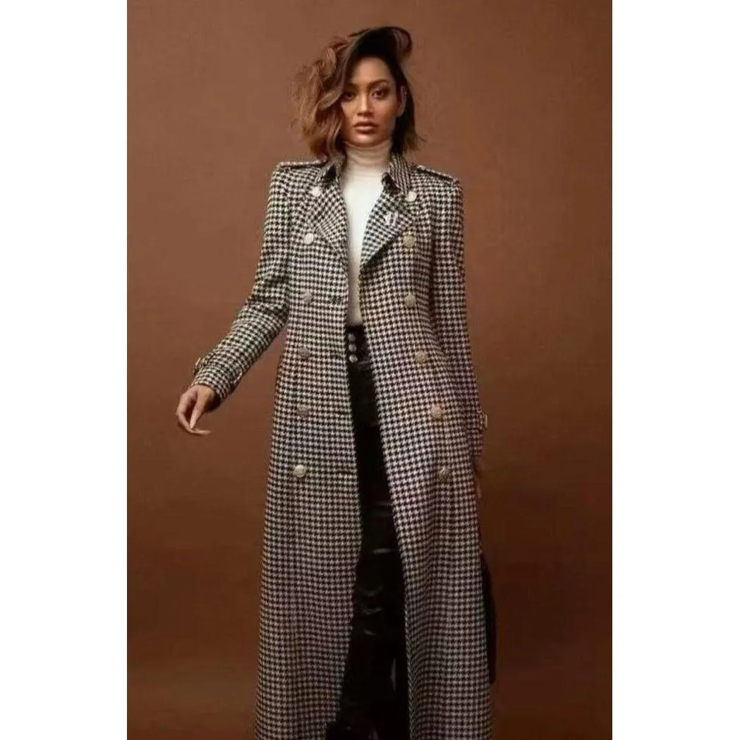 Plaid Double Breasted Long Coat