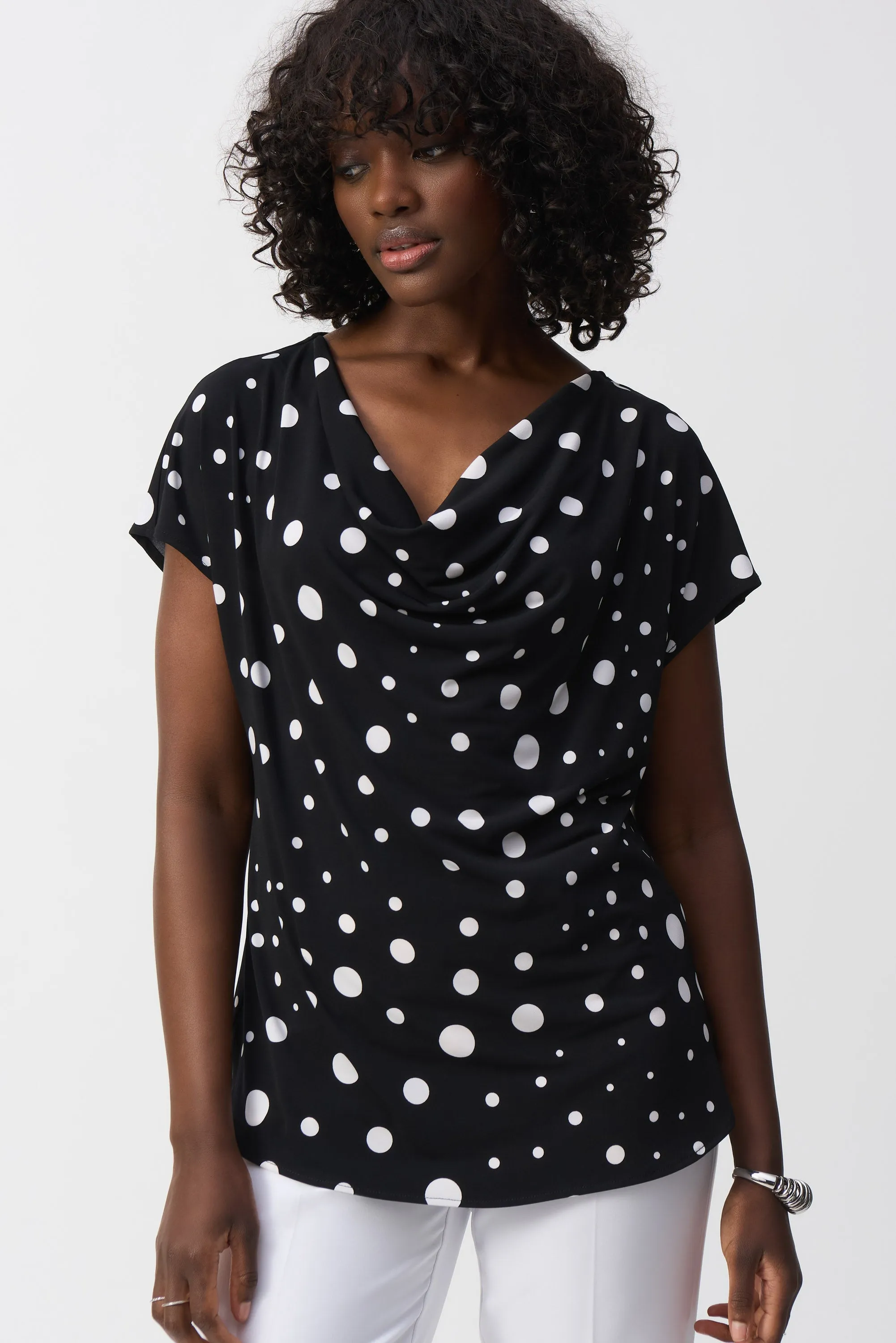 POLKA DOT DRAPE NECK TOP