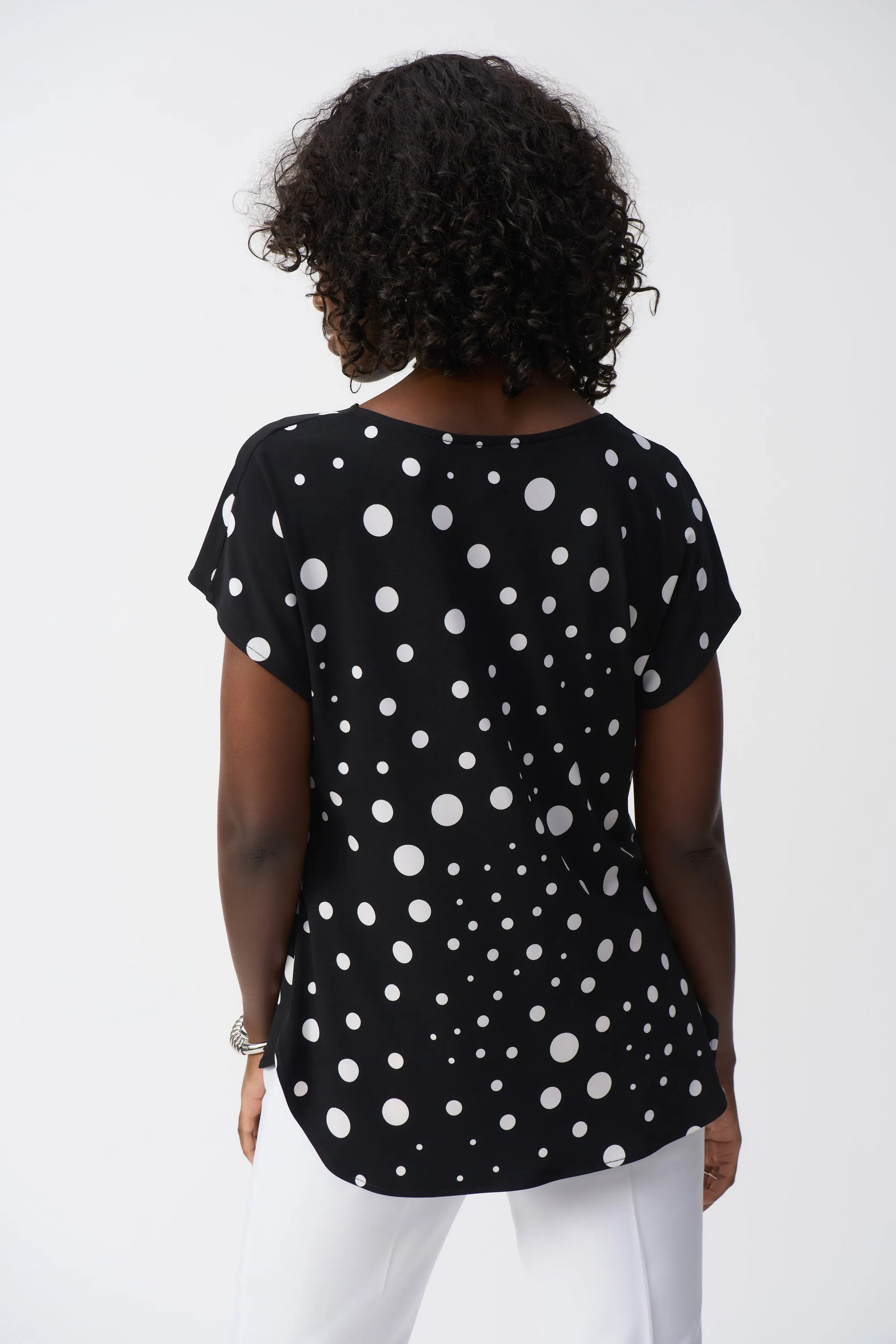 POLKA DOT DRAPE NECK TOP