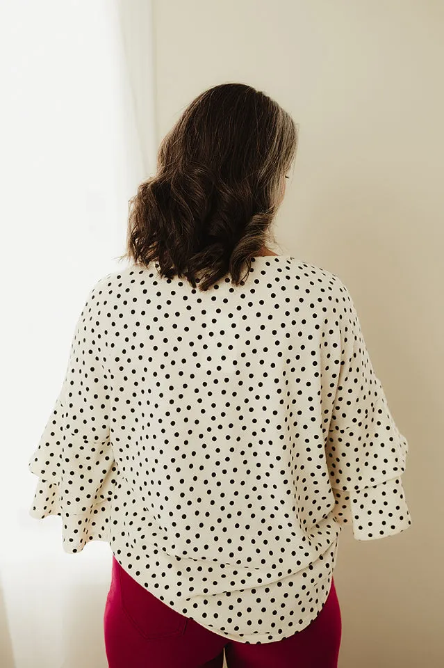 Polka Dot Ruffle Sleeve Top