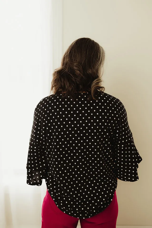 Polka Dot Ruffle Sleeve Top