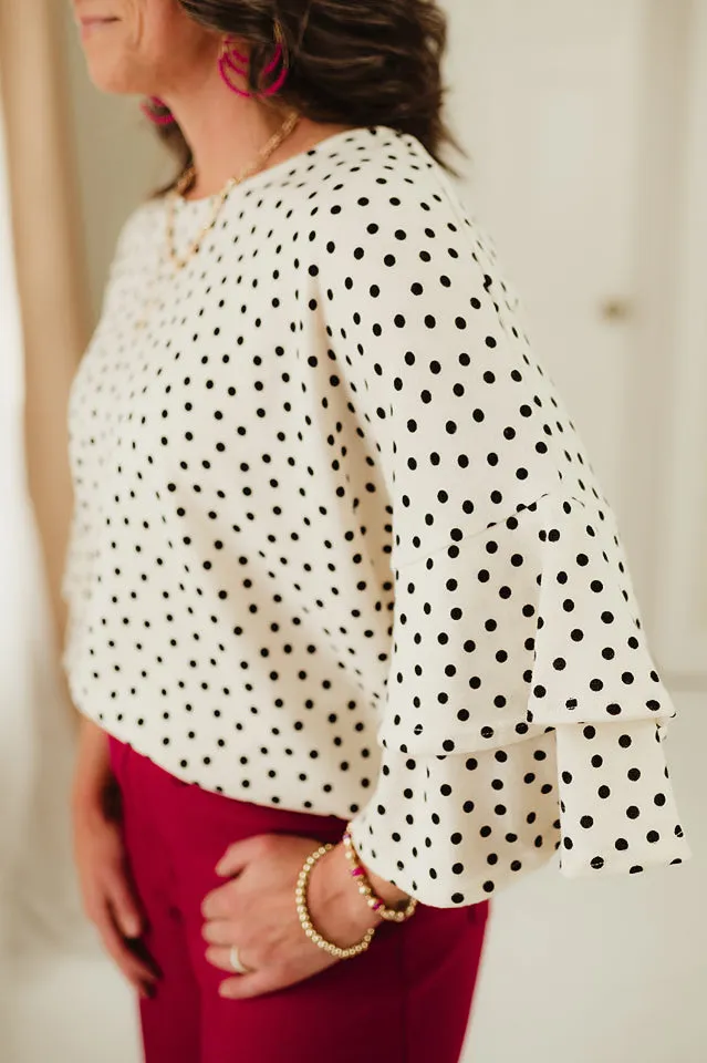 Polka Dot Ruffle Sleeve Top