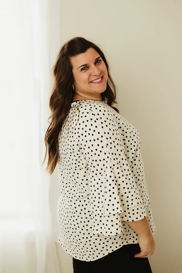 Polka Dot Ruffle Sleeve Top