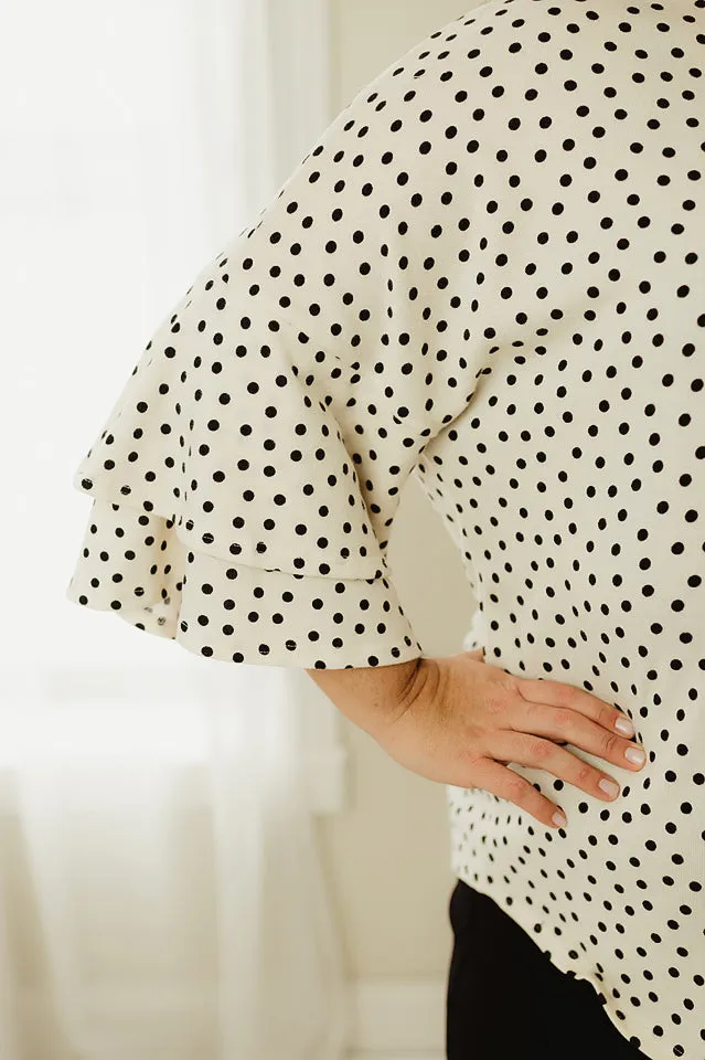 Polka Dot Ruffle Sleeve Top