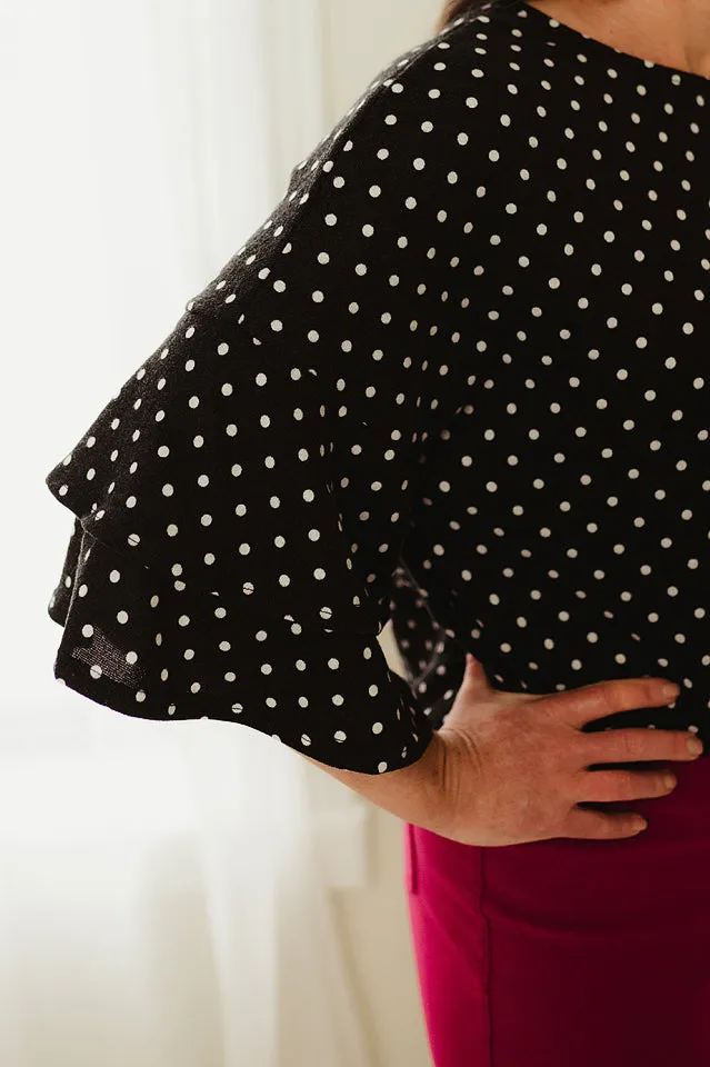 Polka Dot Ruffle Sleeve Top