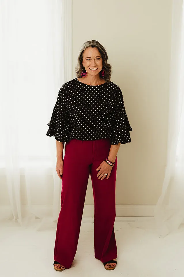 Polka Dot Ruffle Sleeve Top